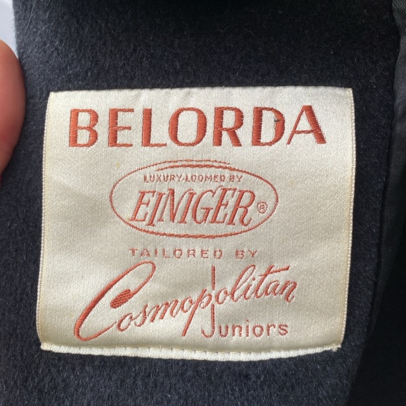 VINTAGE Wool & Fur Collar 50's 60's Black White Swing Coat Medium Union Made - Picture 8 of 14